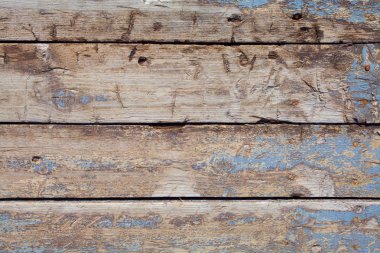 Kırsal mavi ahşap arka plan. Tahtaların üstünde üst manzara. 