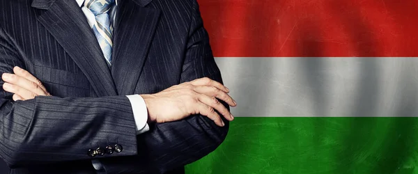 Macaristan Bayrak Siyaset Eğitime Karşı Erkek Eli — Stok fotoğraf