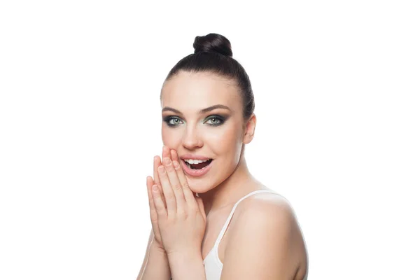 Happy Surprised Woman Isolated White Portrait — Stock Photo, Image