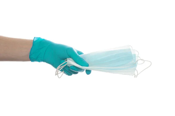 Медицинская Маска Руках Врача Перчатки Изолированы Белом Фоне Безопасность Концепция — стоковое фото