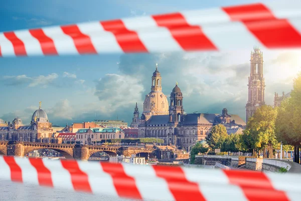 Empty Dresden Saxony Germany Warning Tape Closed Historical European Sightseeing — Stock Photo, Image