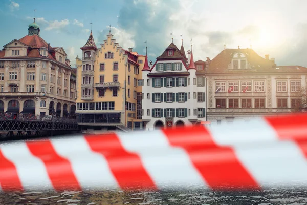 Luzern Schweiz Mit Warnband Geschlossene Historische Sehenswürdigkeiten Europas — Stockfoto