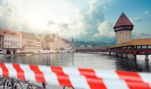 Luzern Schweiz Mit Warnband Geschlossene Historische Sehenswürdigkeiten Europas — Stockfoto