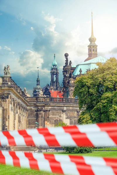 Uyarı Bandıyla Dresden Kapalı Sokaklar Meydanlar — Stok fotoğraf