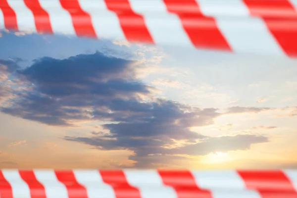 Blue Sky Clouds Warning Tape Prohibition Concept — Stock Photo, Image