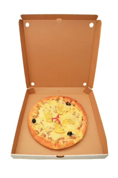 Pizza in cardboard box Royalty Free Stock Photos