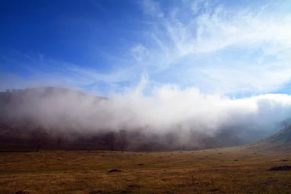 Πρωινή ομίχλη στο βουνό — Φωτογραφία Αρχείου