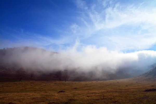 Nebbia mattutina in montagna — Foto Stock