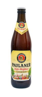 Paulaner bira şişesi.