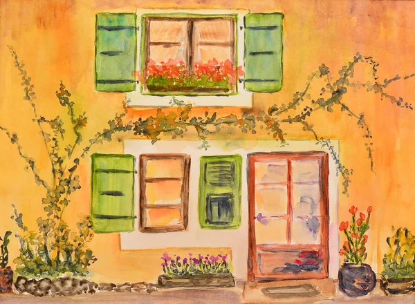 Akvarellmålning, hus i provence — Stockfoto