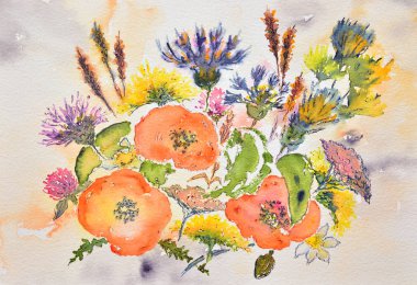 suluboya resim, çiçekler