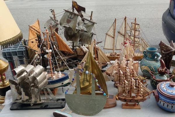 Wooden ship models vintage decorative objects — 스톡 사진