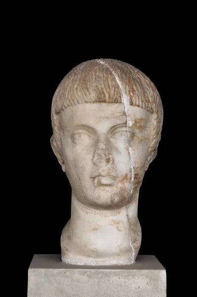 Tête Jeune Homme Buste Grec Antique Statue Sur Fond Noir — Photo