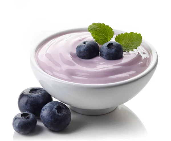 Kom bosbes yoghurt — Stockfoto