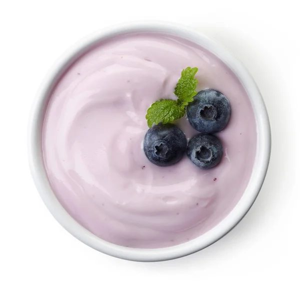 Bowl of blueberry yogurt — Stock Photo, Image