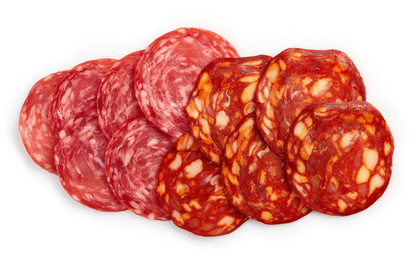 Slices of chorizo sausage and salami