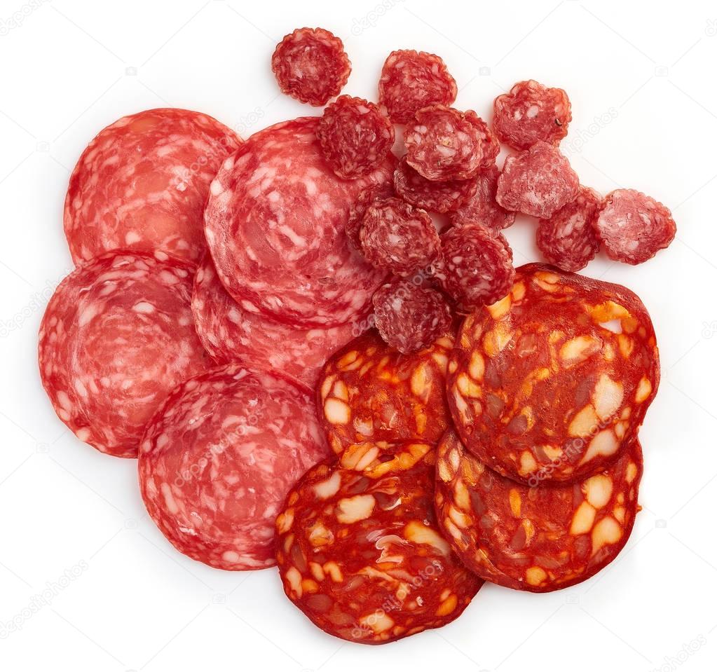 Slices of chorizo sausage and salami
