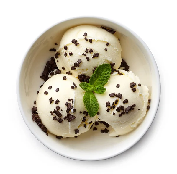 Cuenco de helado de vainilla y chispas de chocolate — Foto de Stock