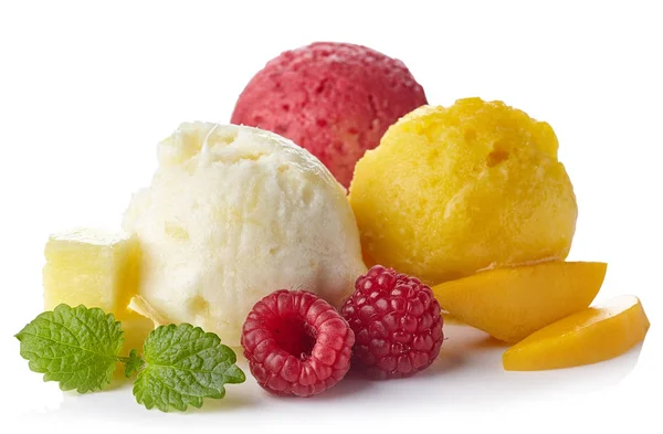 Sorbet van ananas, framboos en mango — Stockfoto