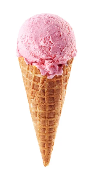 Полуничне морозиво з конусом — стокове фото