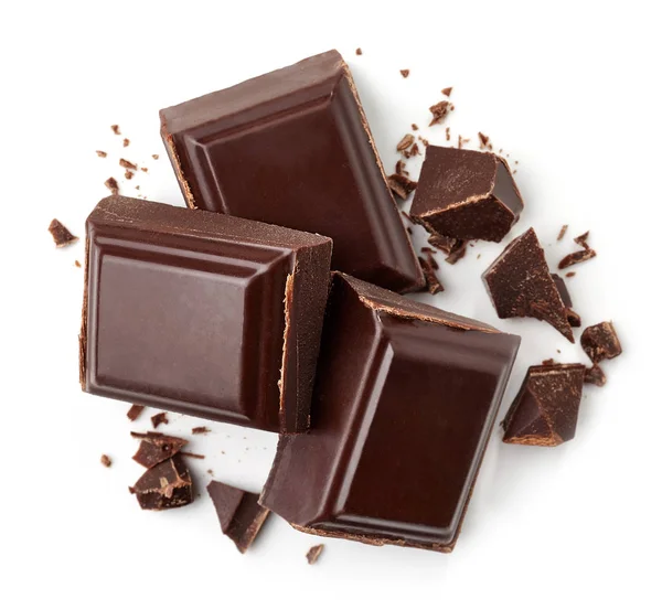 Drie donkere chocoladestukjes — Stockfoto