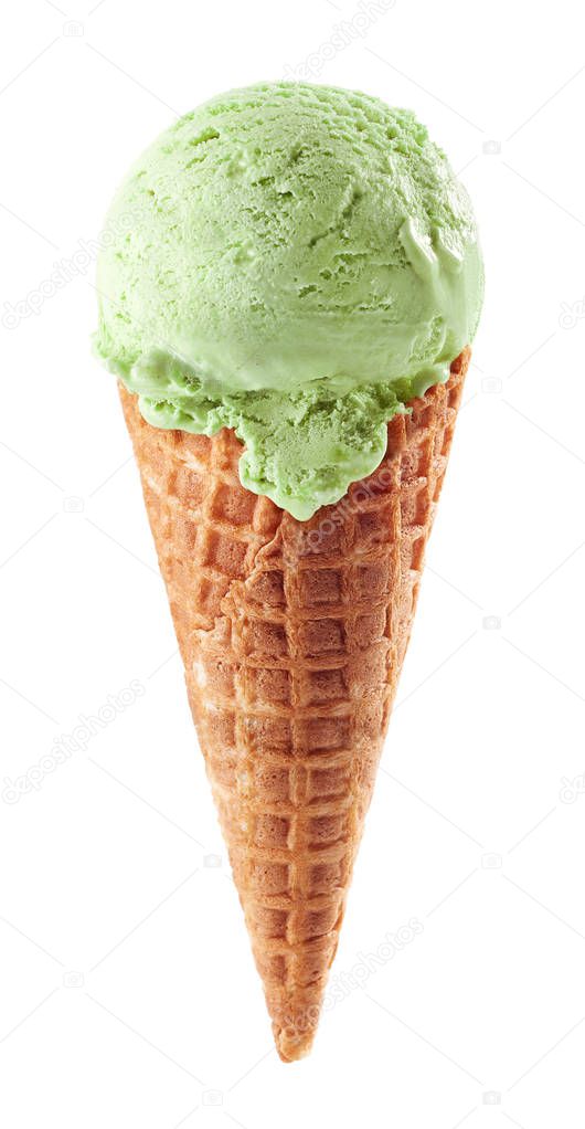 Pistachio ice cream with cone