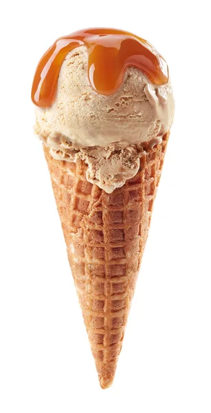 コーンとキャラメルのアイスクリーム — ストック写真