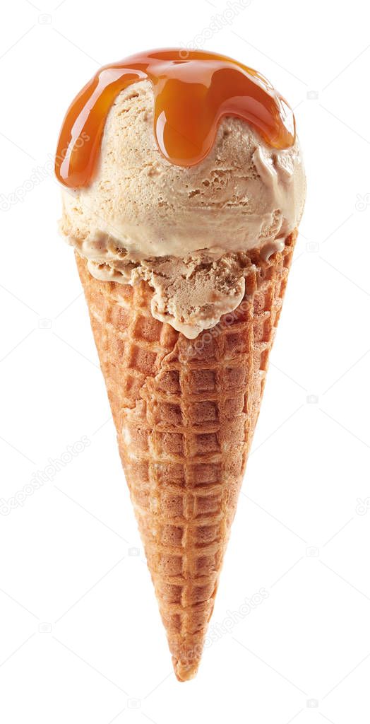 Caramel ice cream with cone