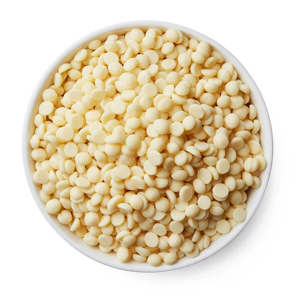 Bowl of white chocolate chips — Stock Photo, Image