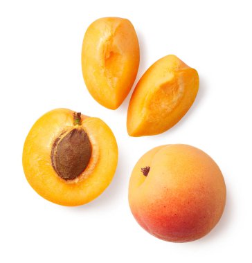 Fresh ripe whole, half and sliced apricot