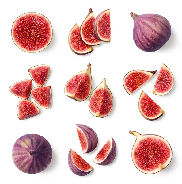 Set of fresh whole and sliced figs — Stock Photo, Image