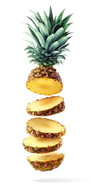 Uçan taze olgun ananas dilimleri