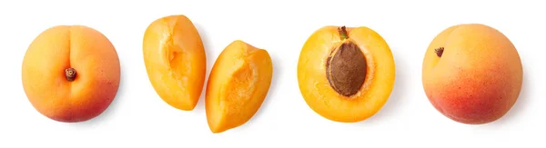 Fresh ripe whole, half and sliced apricot — Φωτογραφία Αρχείου