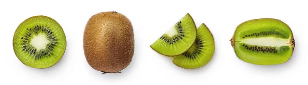 Kiwis frais entiers, coupés en deux ou en tranches — Photo