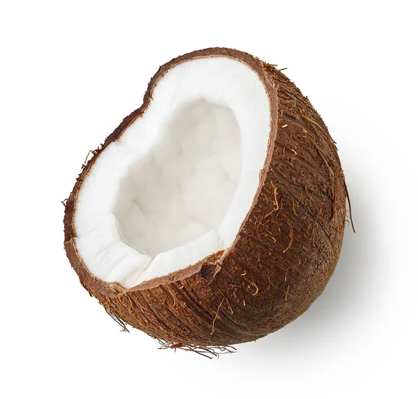 De helft van de kokosnoot geïsoleerd op witte achtergrond — Stockfoto