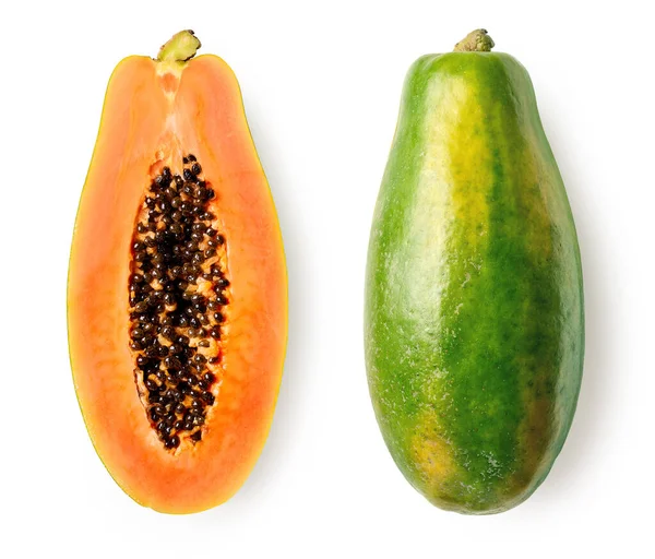 Egész és fél érett papaya gyümölcs — Stock Fotó