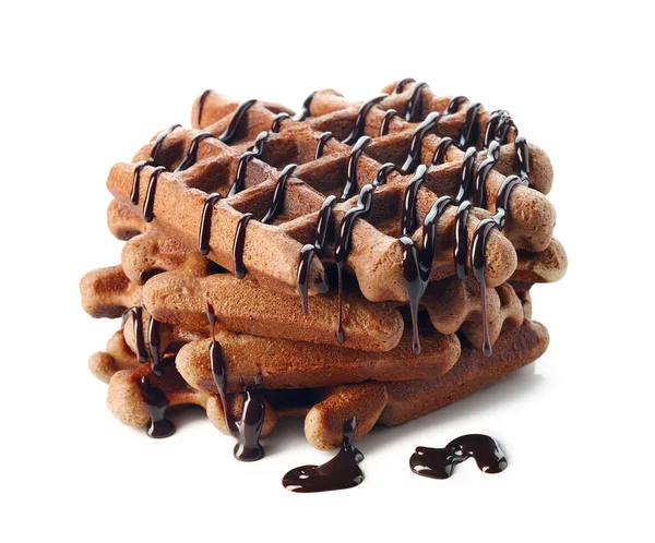 Belgica waffles com molho de chocolate sobre fundo branco — Fotografia de Stock