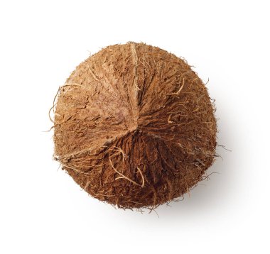 Beyaz arkaplanda tüm hindistan cevizi izole, üst görünüm