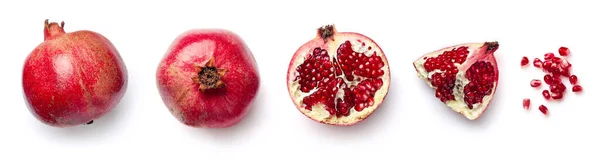 Fresh Whole Half Pomegranate Isolated White Background Top View — Stock Photo, Image
