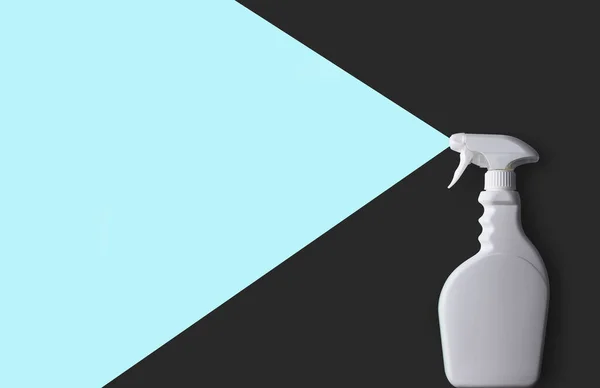 Λευκό Πλαστικό Μπουκάλι Προϊόν Καθαρισμού Σπρέι Γκρι Και Μπλε Φόντο — Φωτογραφία Αρχείου
