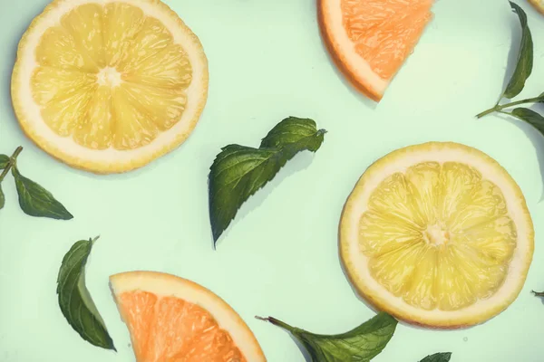 Citrus pattern on retro mint background
