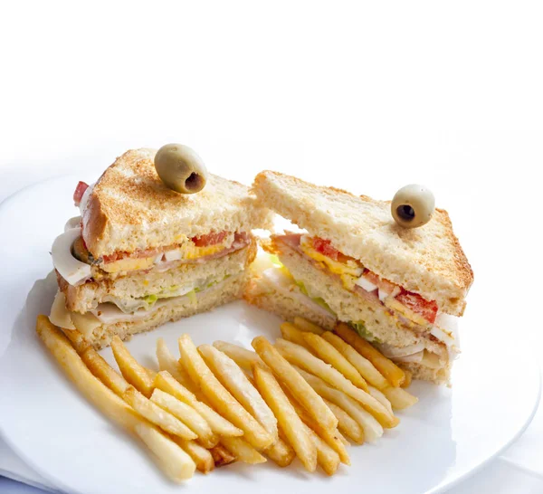 Closeup of club sandwiches with chickan, egg, salad, toast bread — Stock Photo, Image