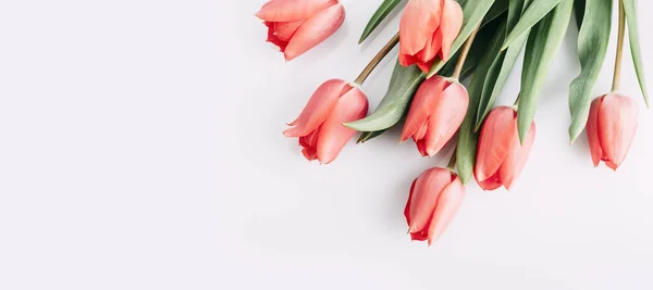 Bouquet Tulipanes Color Rosa Aislado Sobre Fondo Blanco Desde Arriba —  Fotos de Stock