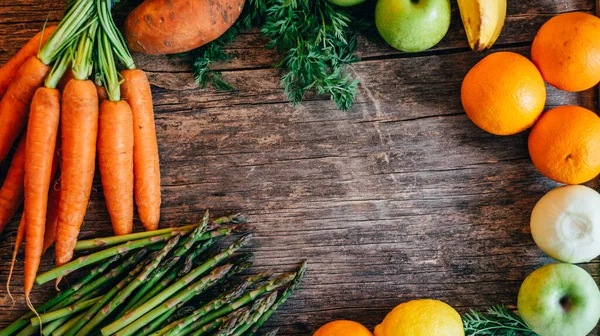 Friska Bio Livsmedelsingredienser Ram Bakgrund Ovanifrån Ovanifrån Ekologiska Superfood Gränsen — Stockfoto