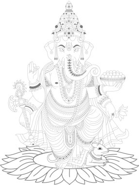 Ganesha, vettoriale, solo linea, bianco e nero