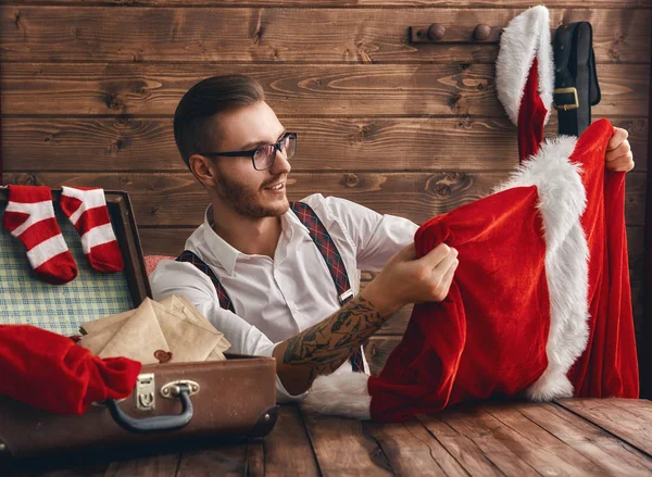 Hipster jovem Papai Noel — Fotografia de Stock