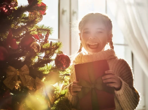 Menina segurando presente de Natal — Fotografia de Stock