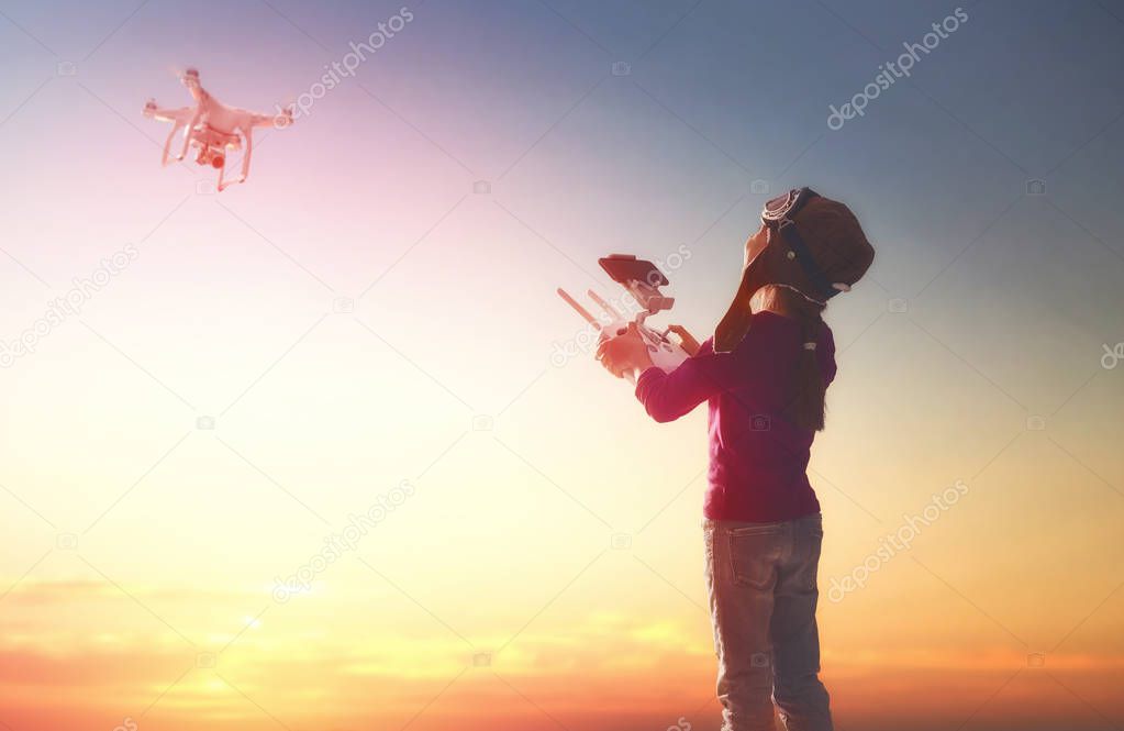 Kid is playing with drone