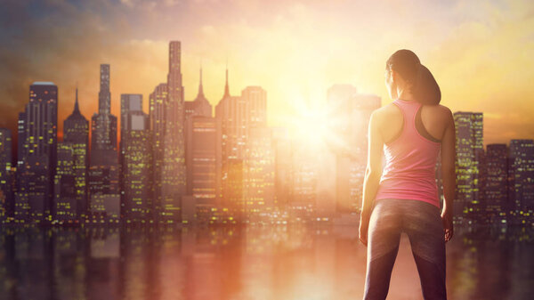 woman on background of urban landscape