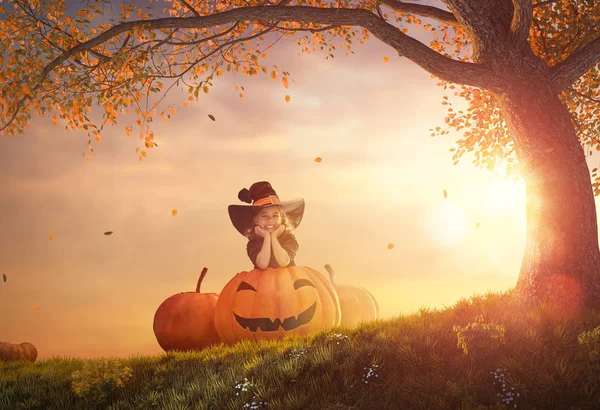 Witch with a big pumpkin — Stock Photo, Image